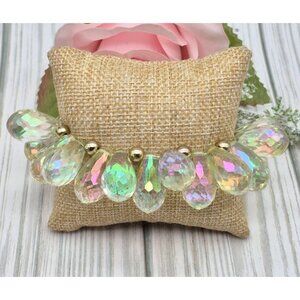 AB Aurora Borealis Crystal Dangle Teardrop Cha Cha Stretch Bracelet Statement